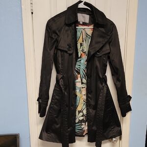 Jessica Simpson Black Trench Coat with Tropical Lining